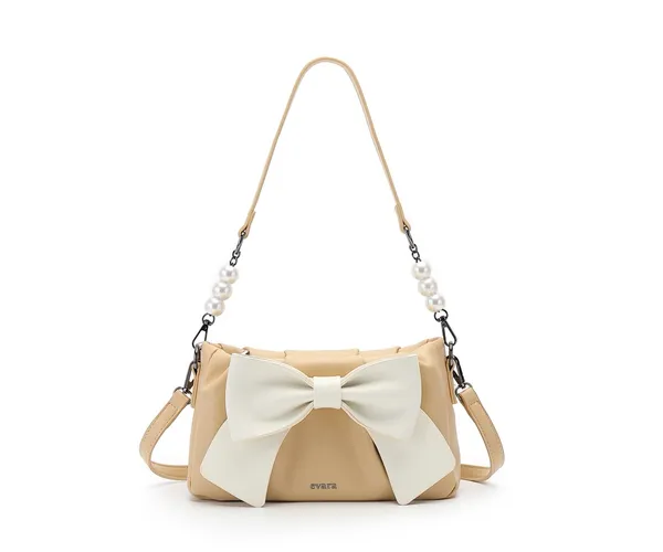 Beige_Faux_Leather_Bow_Pearl_Strap_Shoulder_Bag_for_Women