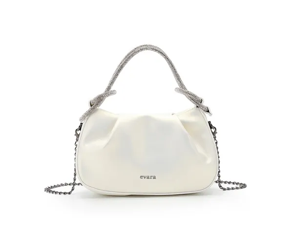 White_Ruched_Handbag_with_Embellished_Handle_for_Women