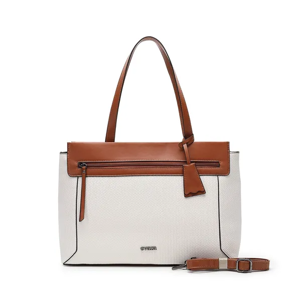 White_Tan_Textured_Faux_Leather_Handbag_for_Women