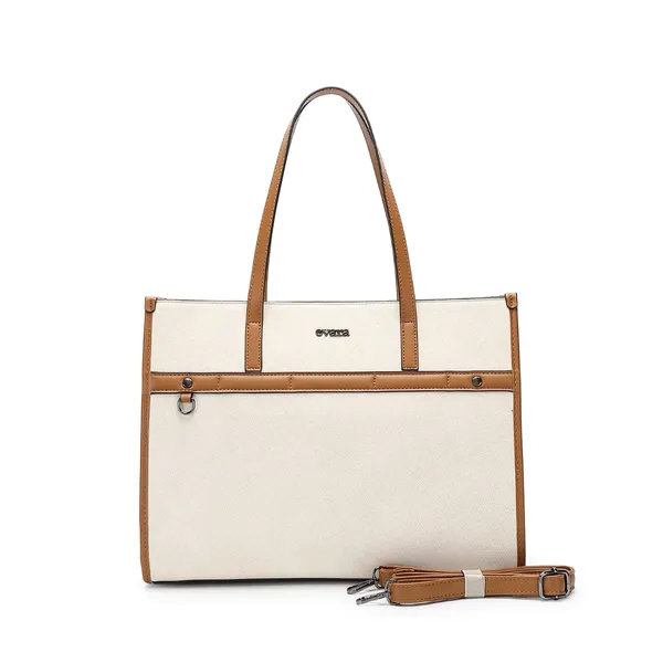 White_Tan_Leather_Structured_Tote_Bag_for_Women