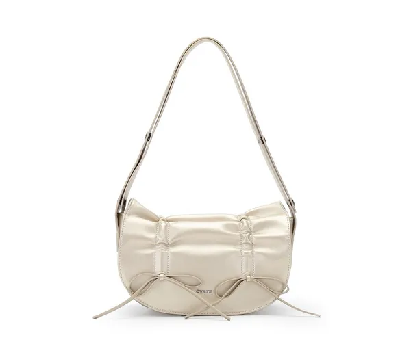 Cream_Metallic_Ruched_Bow_Detail_Shoulder_Bag_for_Women