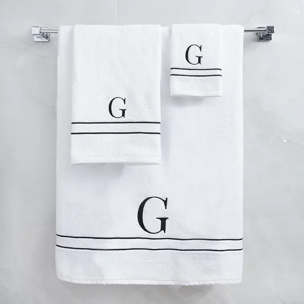 White_Monogrammed_Initial_G_Ultralux_Cotton_Bath_Hand_Face_Towels_Soft_Quick_Dry_Highly_Absorbent_Towels_For_Bathroom_Personalized_Towel_Set