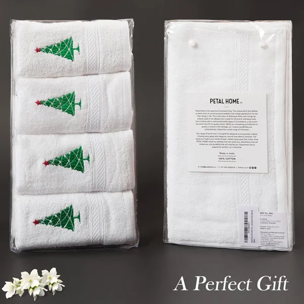 Off_White_Christmas_Tree_Embroidery_Ultralux_Face_Towels_Set_Of_4_Soft_Cotton_Holiday_Towels_33X33_Cm_For_Face_Hands_Skincare_Spa_Travel_Gym_Daily_Use_Perfect_Christmas_Gift_And_Holiday_Decor