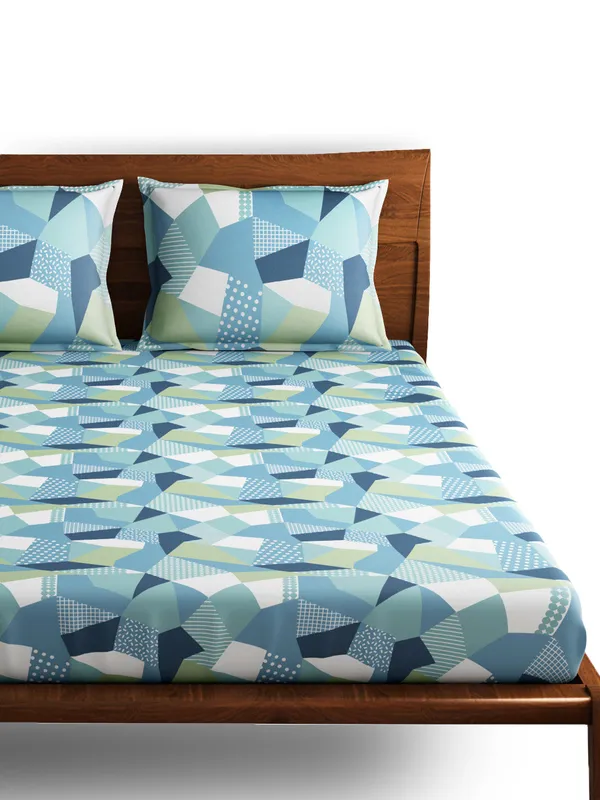 Green_Premium_Queen_Size_Bed_Sheet,_Origami_300_Tc_100_Percent_Cotton_2_Pillow_Covers