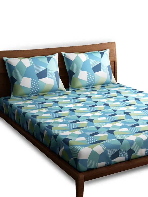 Green_Premium_Queen_Size_Bed_Sheet,_Origami_300_Tc_100_Percent_Cotton_2_Pillow_Covers