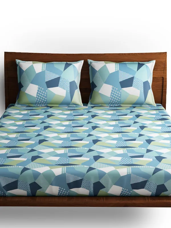 Green_Premium_Queen_Size_Bed_Sheet,_Origami_300_Tc_100_Percent_Cotton_2_Pillow_Covers