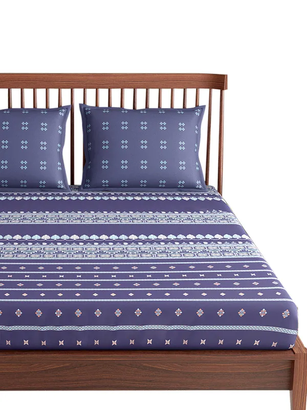 Blue_300_Tc_Hooghly_Navy_100_Percent_Cotton_Queen_Size_Bed_Sheet_100_X_90_In_With_2_Pillow_Covers_18X27_In_Soft_Luxurious_And_Breathable_Bedding_Set_For_All_Season_Comfort_Machine_Washable_Easy_Care