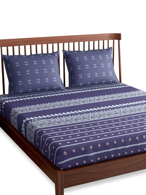 Blue_300_Tc_Hooghly_Navy_100_Percent_Cotton_Queen_Size_Bed_Sheet_100_X_90_In_With_2_Pillow_Covers_18X27_In_Soft_Luxurious_And_Breathable_Bedding_Set_For_All_Season_Comfort_Machine_Washable_Easy_Care