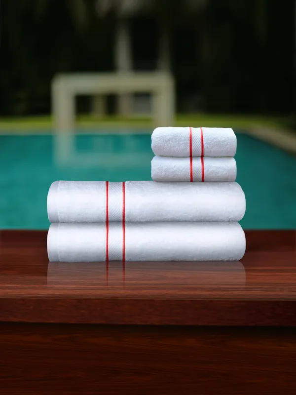 White_Cording_Towel_Set_Of_4_Includes_2_Bath_Towels_And_2_Hand_Towels_Soft_Absorbent_Quick_Dry_100_Percent_Cotton_Towels_70_X_140_Cm_Bath_41_X_66_Cm
