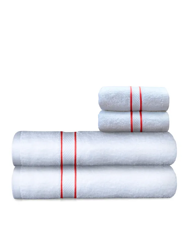White_Cording_Towel_Set_Of_4_Includes_2_Bath_Towels_And_2_Hand_Towels_Soft_Absorbent_Quick_Dry_100_Percent_Cotton_Towels_70_X_140_Cm_Bath_41_X_66_Cm