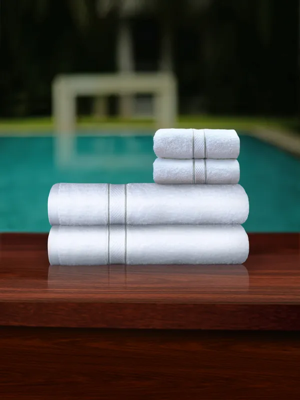 White_Cording_Towel_Set_Of_4_Includes_2_Bath_Towels_And_2_Hand_Towels_Soft_Absorbent_Quick_Dry_100_Percent_Cotton_Towels_70_X_140_Cm_Bath_41_X_66_Cm_Hand_For_Bathroom_Spa_Gym_Skin_Friendly_For