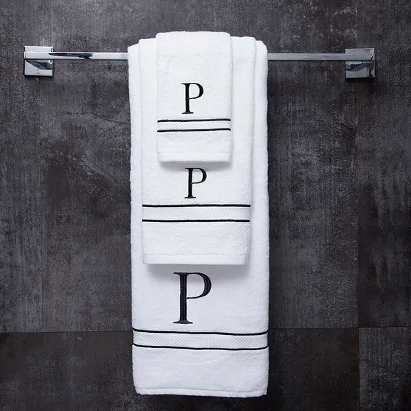 White_Monogrammed_Initial_P_Ultralux_Cotton_Bath_Hand_Face_Towels_Soft_Quick_Dry_Absorbent_Towels_For_Bathroom_Spa_Hotel_Gym_Personalized_Towel