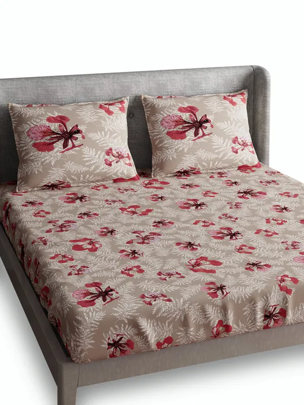 Brown_Premium_King_Size_Bedsheet,_Poinciana_Beige_300_Tc_100_Percent_Cotton_2_Pillow_Covers
