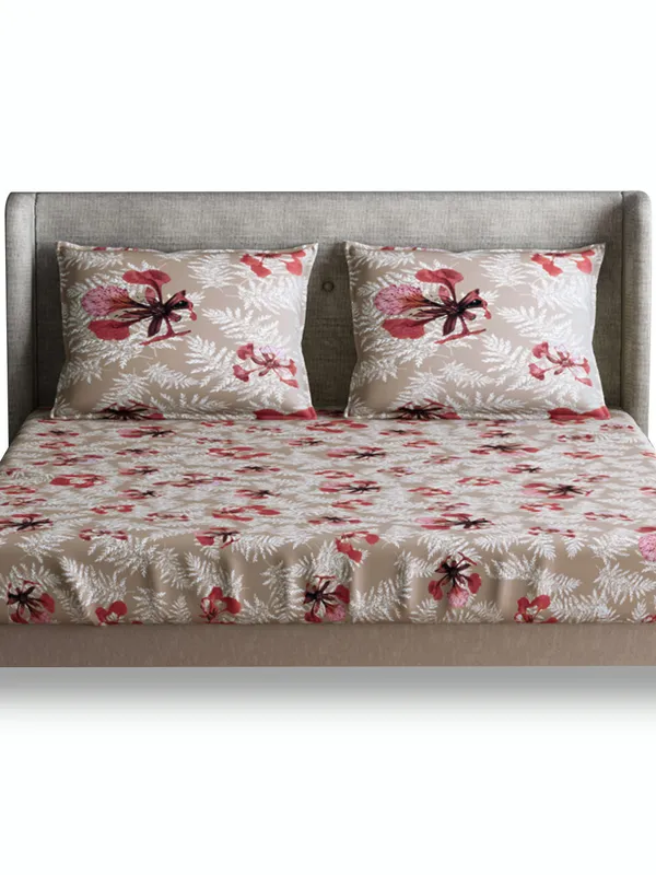 Brown_Premium_King_Size_Bedsheet,_Poinciana_Beige_300_Tc_100_Percent_Cotton_2_Pillow_Covers
