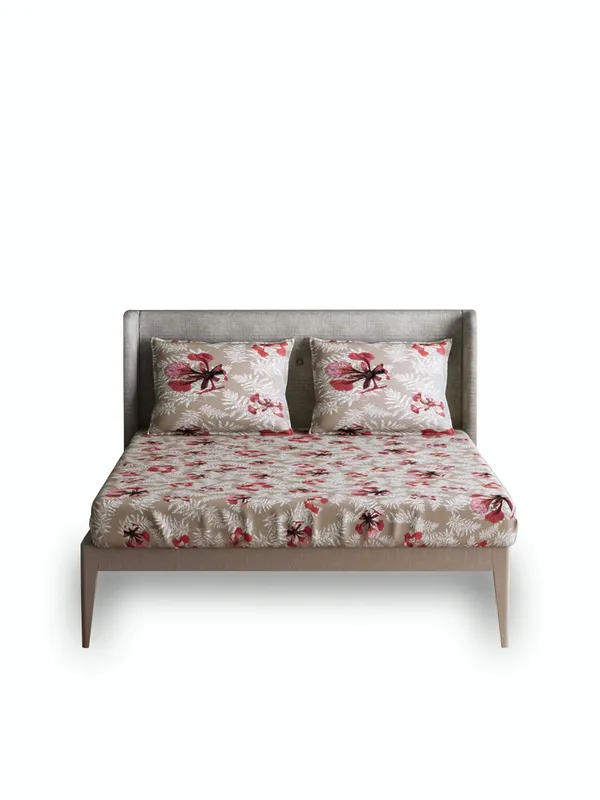 Brown_Premium_King_Size_Bedsheet,_Poinciana_Beige_300_Tc_100_Percent_Cotton_2_Pillow_Covers