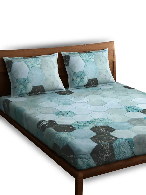 Green_Hexagon_Teal_Queen_Size_Bed_Sheet_300Tc_100_Percent_Cotton_Soft_Breathable_Durable_Luxurious_Bedding_Set_100_X_90_In_With_2_Pillow_Covers_18X27_In