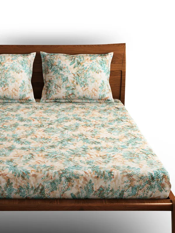 Brown_Premium_Queen_Size_Bed_Sheet,_Fern_300_Tc_100_Percent_Cotton_2_Pillow_Covers