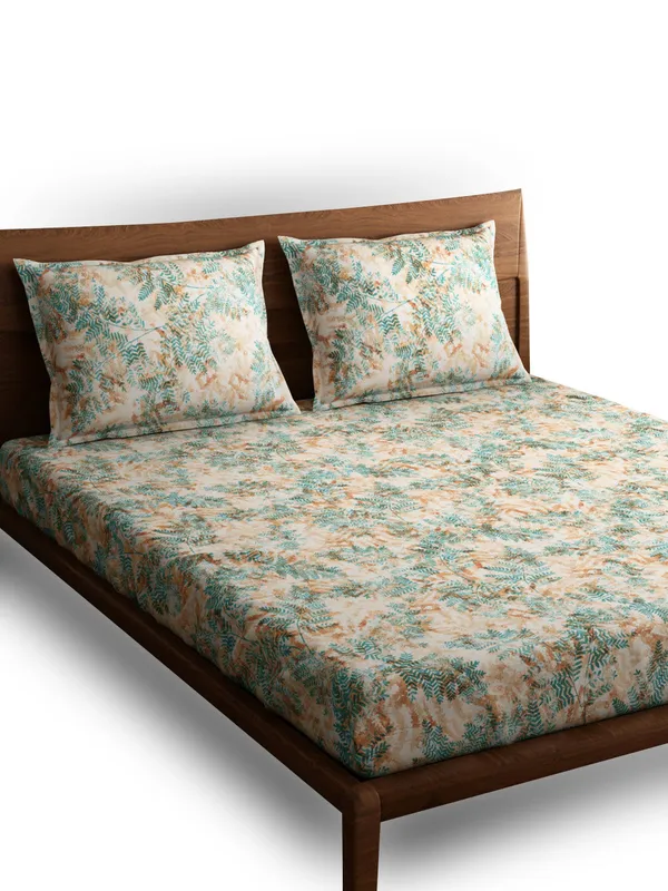 Brown_Premium_Queen_Size_Bed_Sheet,_Fern_300_Tc_100_Percent_Cotton_2_Pillow_Covers