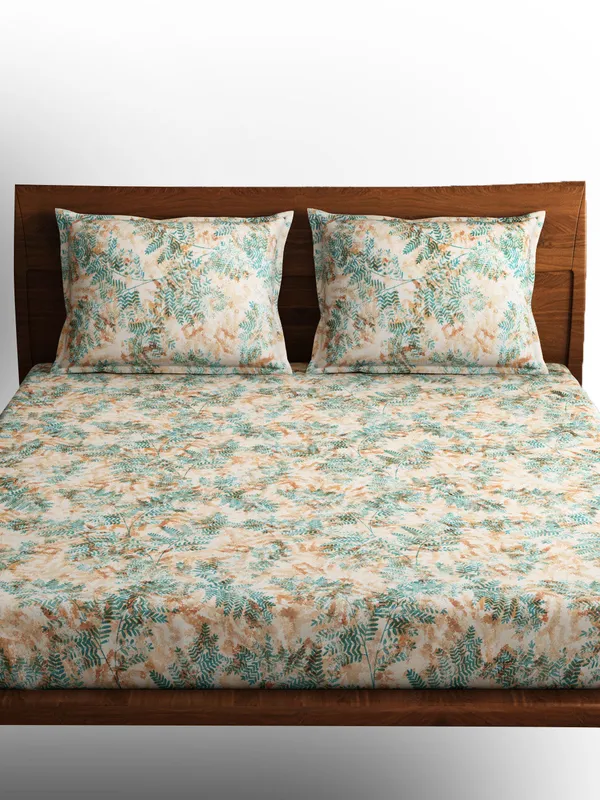Brown_Premium_Queen_Size_Bed_Sheet,_Fern_300_Tc_100_Percent_Cotton_2_Pillow_Covers