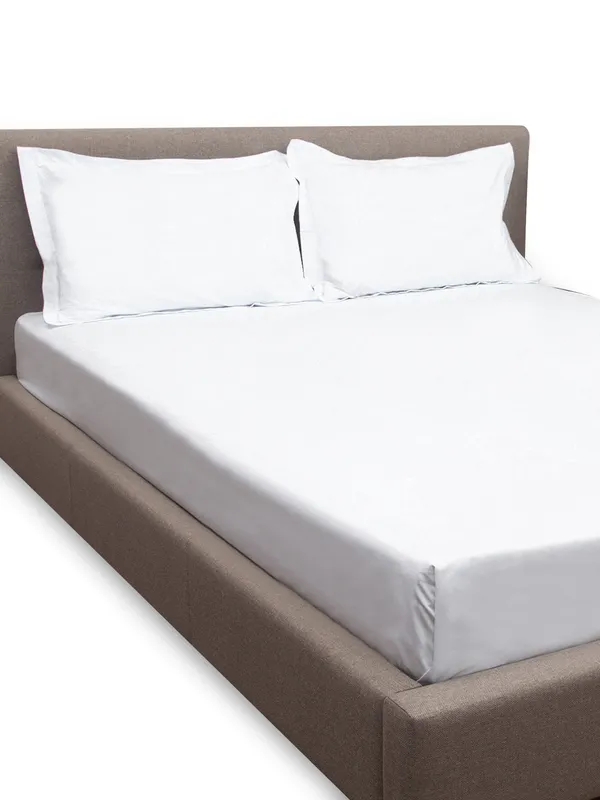 White_Premium_Queen_Size_Bed_Sheet,_Plain_300_Tc_100_Percent_Cotton_2_Pillow_Covers