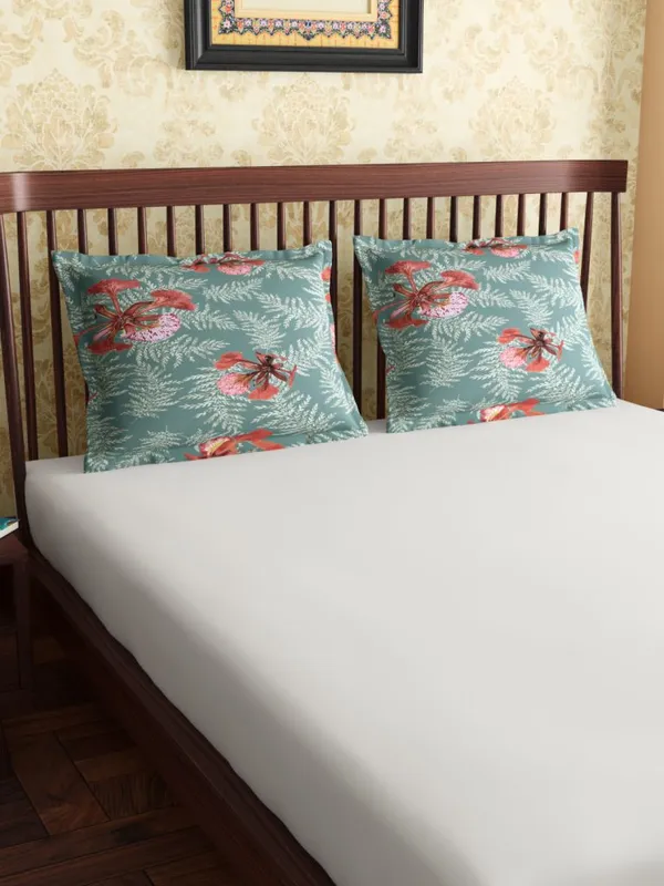 Green_Soft_Comfort_Pillow_Covers_Set,_Poinciana_Teal_100_Percent_Cotton_2_Pillow_Covers_18X27_Inch