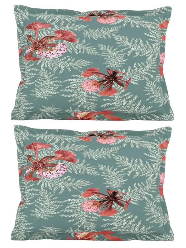 Green_Soft_Comfort_Pillow_Covers_Set,_Poinciana_Teal_100_Percent_Cotton_2_Pillow_Covers_18X27_Inch
