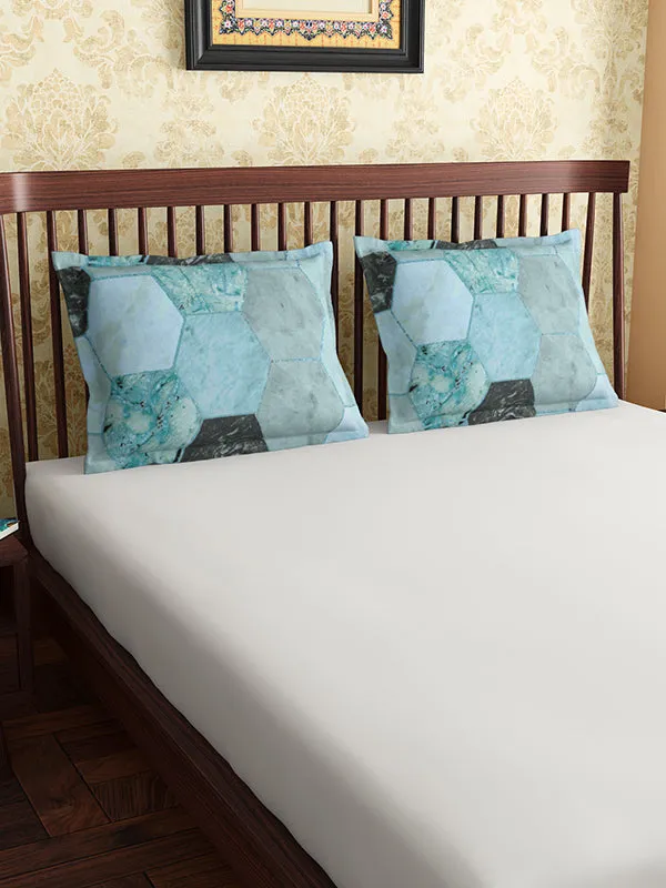 Green_Soft_Comfort_Pillow_Covers_Set,_Hexagon_Teal_100_Percent_Cotton_2_Pillow_Covers_18X27_Inch_(Set_of_2)