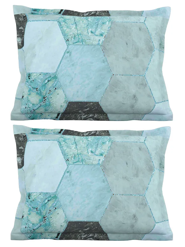 Green_Soft_Comfort_Pillow_Covers_Set,_Hexagon_Teal_100_Percent_Cotton_2_Pillow_Covers_18X27_Inch_(Set_of_2)