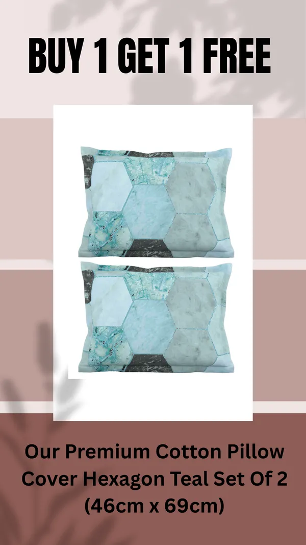 Green_Soft_Comfort_Pillow_Covers_Set,_Hexagon_Teal_100_Percent_Cotton_2_Pillow_Covers_18X27_Inch_(Set_of_2)