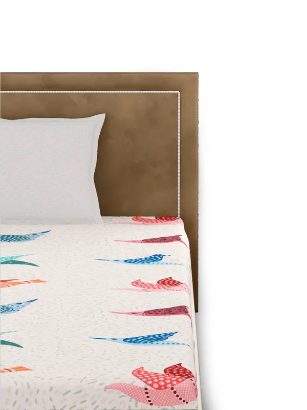 Off_White_Premium_Single_Size_Bedsheet,_Gondi_Bird_300_Tc_100_Percent_Cotton_1_Pillow_Cover