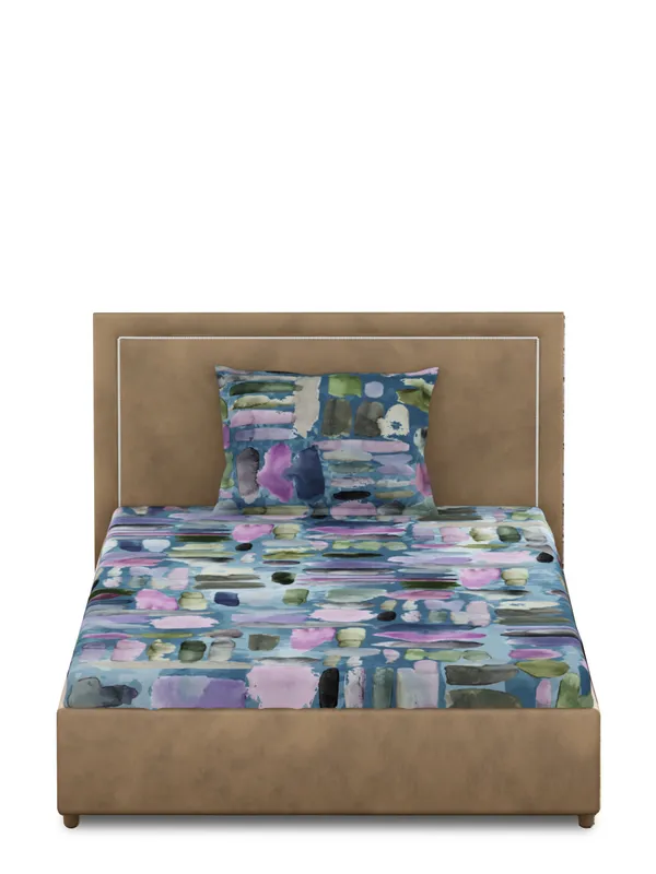Light_Green_Premium_Single_Size_Bedsheet,_Pebbles_300_Tc_100_Percent_Cotton_1_Pillow_Cover