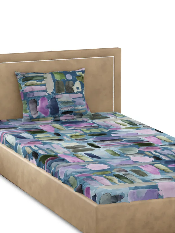 Light_Green_Premium_Single_Size_Bedsheet,_Pebbles_300_Tc_100_Percent_Cotton_1_Pillow_Cover