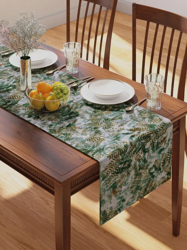 Light_Green_100%_Cotton_Printed_Table_Runner_70In_X_13In_Fern_Green_Collection_Soft_Durable_Breathable_Nature-Inspi_Design_Elegant_Machine_Washable_Stylish