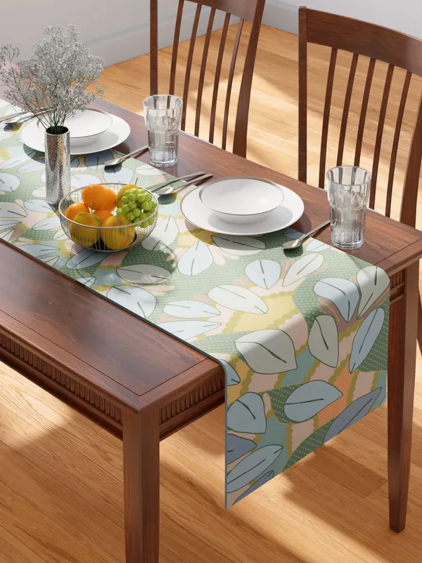 Light_Green_100%_Cotton_Printed_Table_Runner_70In_X_13In_Gondi_Tree_Green_Collection_Soft_Durable_Breathable_Nature-Inspi_Design_Elegant_Machine_Washable_Stylish