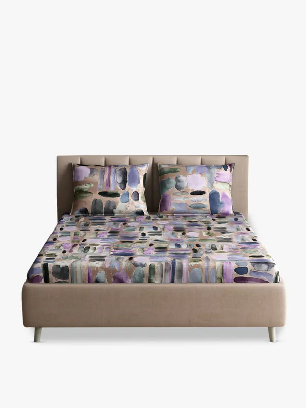 Grey_Premium_Queen_Size_Bed_Sheet,_Pebbles_Sand_300_Tc_100_Percent_Cotton_2_Pillow_Covers