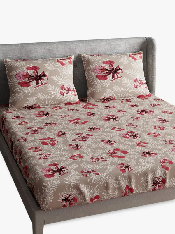 Beige_Premium_Queen_Size_Bed_Sheet,_Poinciana_Beige_300_Tc_100_Percent_Cotton_2_Pillow_Covers