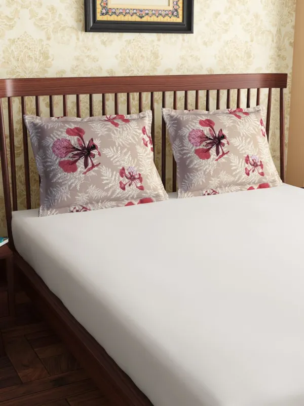 Beige_Soft_Comfort_Pillow_Covers_Set,_Poinciana_Beige_100_Percent_Cotton_2_Pillow_Covers_18X27_Inch