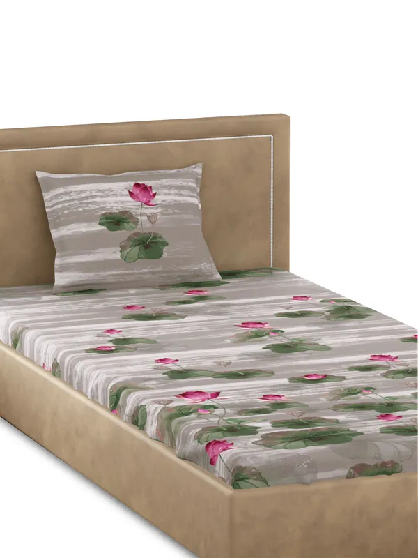 Beige_Premium_Single_Size_Bedsheet,_Lotus_Sand_300_Tc_100_Percent_Cotton_1_Pillow_Cover