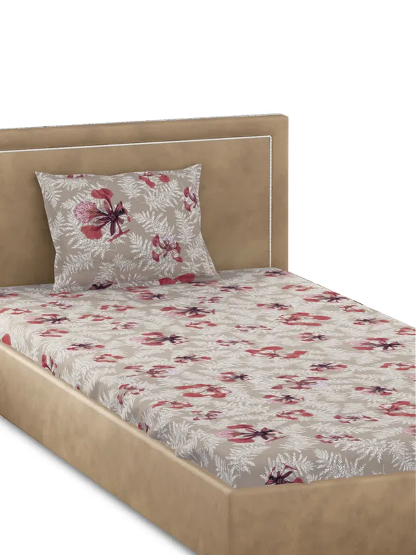 Beige_Premium_Single_Size_Bedsheet,_Poinciana_Beige_300_Tc_100_Percent_Cotton_1_Pillow_Cover
