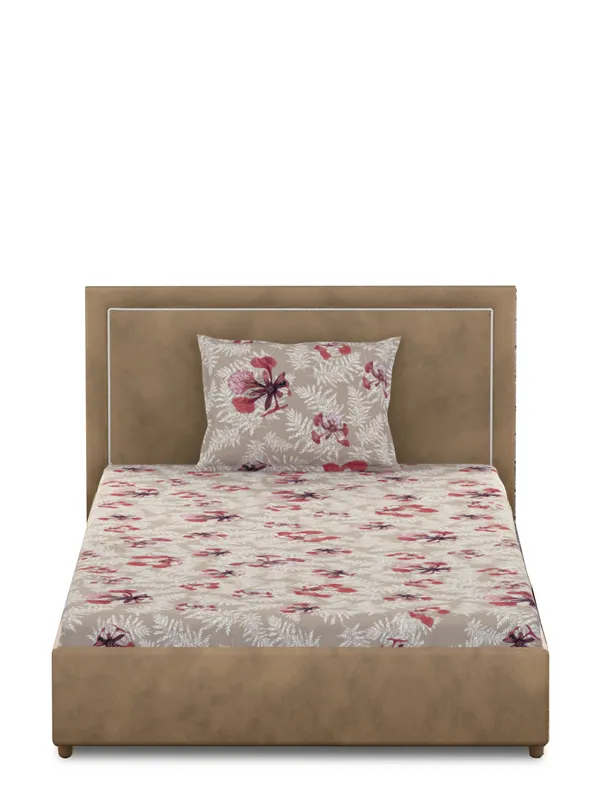 Beige_Premium_Single_Size_Bedsheet,_Poinciana_Beige_300_Tc_100_Percent_Cotton_1_Pillow_Cover