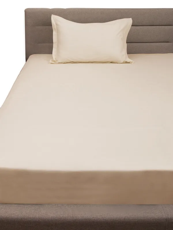 Beige_Premium_Single_Size_Bedsheet,_Plain_Taupe_300_Tc_100_Percent_Cotton_1_Pillow_Cover