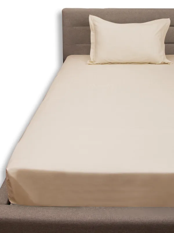 Beige_Premium_Single_Size_Bedsheet,_Plain_Taupe_300_Tc_100_Percent_Cotton_1_Pillow_Cover