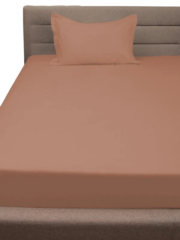 Brown_Premium_Single_Size_Bedsheet,_Plain_Peach_300_Tc_100_Percent_Cotton_1_Pillow_Cover