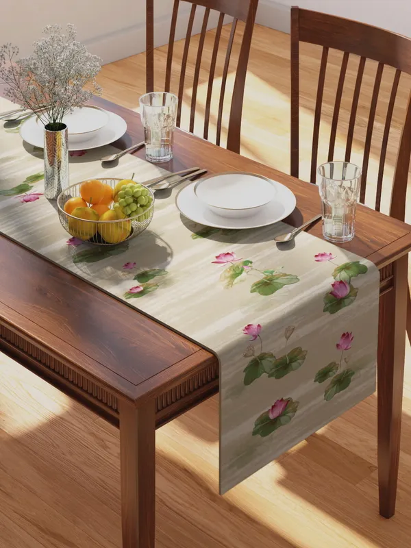 Beige_100%_Cotton_Printed_Table_Runner_70In_X_13In_Lotus_Sand_Collection_Soft_Durable_Breathable_Nature-Inspi_Design_Elegant_Machine_Washable_Stylish