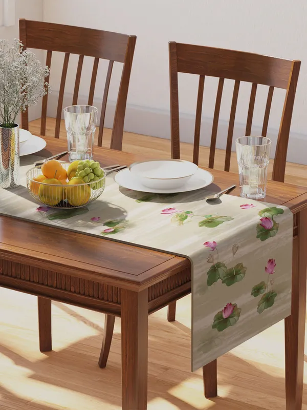 Beige_100%_Cotton_Printed_Table_Runner_70In_X_13In_Lotus_Sand_Collection_Soft_Durable_Breathable_Nature-Inspi_Design_Elegant_Machine_Washable_Stylish