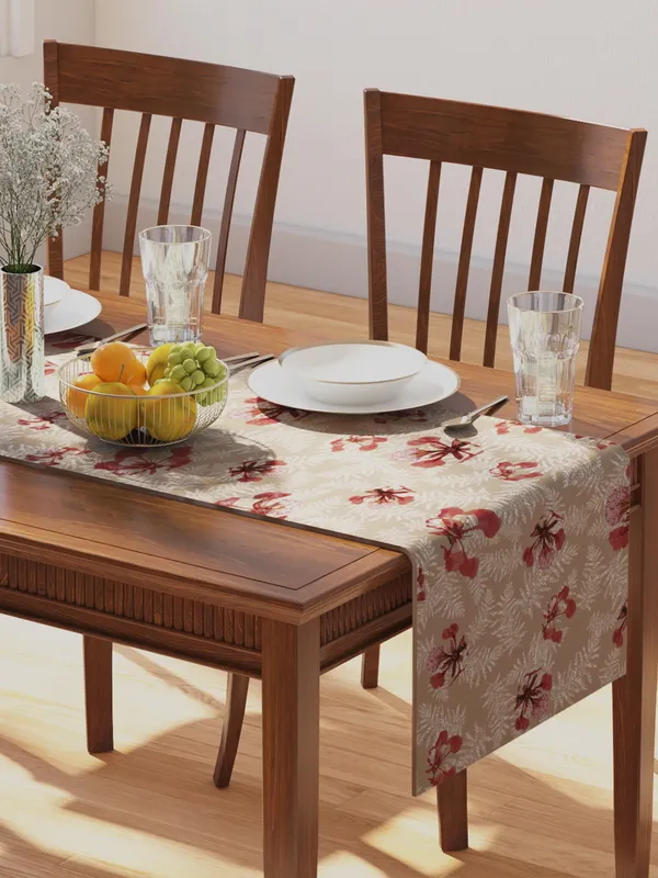 Beige_100%_Cotton_Printed_Table_Runner_70In_X_13In_Poinciana_Beige_Collection_Soft_Durable_Breathable_Nature-Inspi_Design_Elegant_Machine_Washable_Stylish
