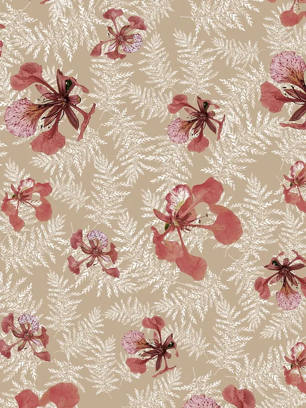 Beige_100%_Cotton_Printed_Table_Runner_70In_X_13In_Poinciana_Beige_Collection_Soft_Durable_Breathable_Nature-Inspi_Design_Elegant_Machine_Washable_Stylish