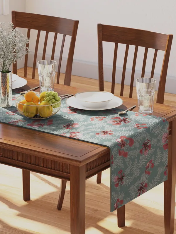 Green_100%_Cotton_Printed_Table_Runner_70In_X_13In_Poinciana_Teal_Collection_Soft_Durable_Breathable_Nature-Inspi_Design_Elegant_Machine_Washable_Stylish