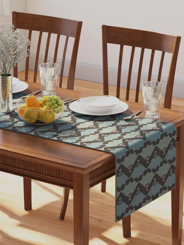 Green_100%_Cotton_Printed_Table_Runner_70In_X_13In_Suzhou_Collection_Soft_Durable_Breathable_Nature-Inspi_Design_Elegant_Machine_Washable_Stylish