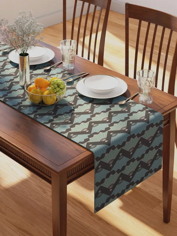 Green_100%_Cotton_Printed_Table_Runner_70In_X_13In_Suzhou_Collection_Soft_Durable_Breathable_Nature-Inspi_Design_Elegant_Machine_Washable_Stylish